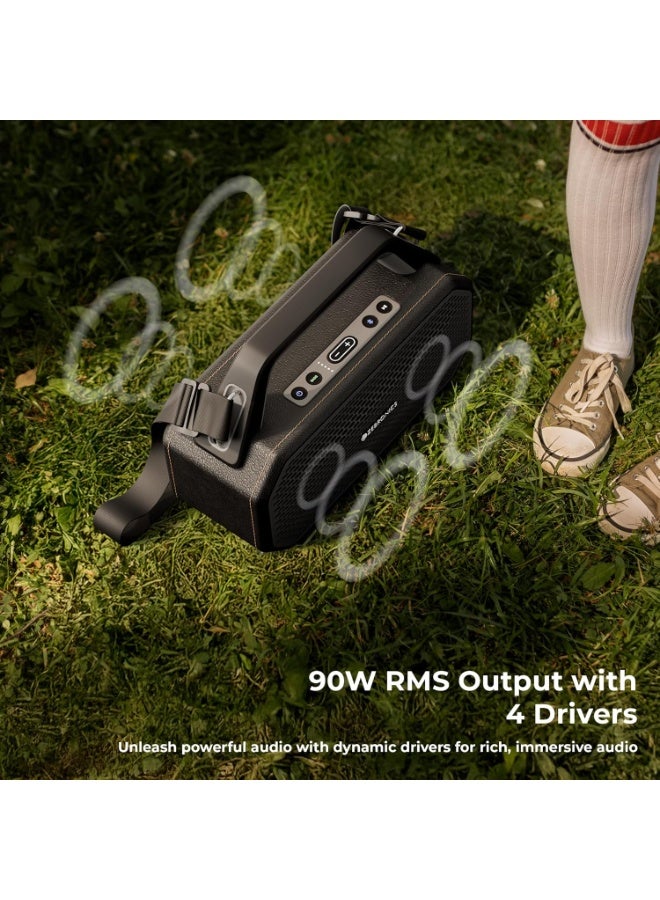 زيبونيكس Zebronics Prima, Portable Bluetooth Speaker, 90 Watts, Upto 9 Hours Playback, Dual 11.8cm Drivers, Dual Passive Radiators, BTv5.4 | TWS | AUX | USB, Carry Strap, Deep Bass, Splash Proof (Black) - Image 5